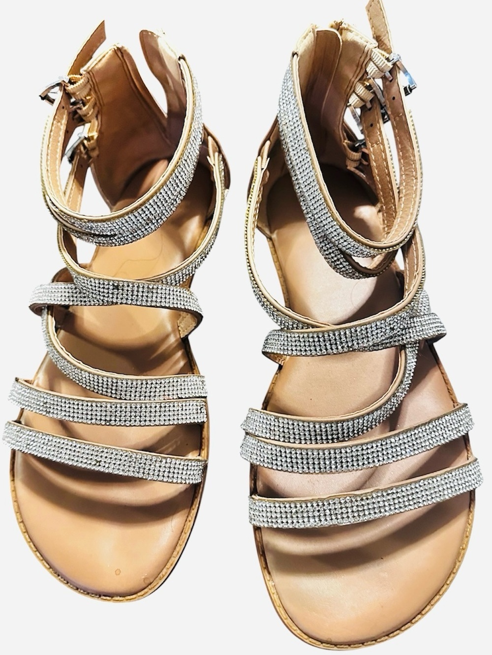 Torrid 10 WW Embellished Strappy Gladiator Sandals - Beige/Silver